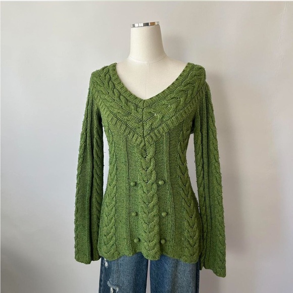 Old Navy Sweaters - Vintage Old Navy Cottagecore Granny Chic Wool Blend Cable Knit Sweater size XS.